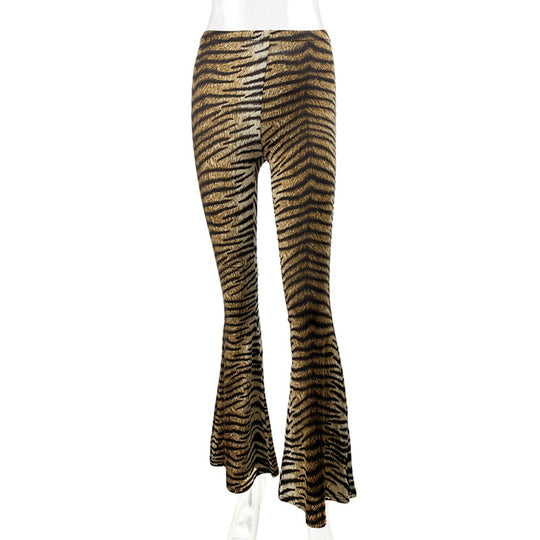 Women's High Waist Casual Pants Fashion Slim Leopard Print Bell-bottom Pants Tiger Pattern 0 Zimivas