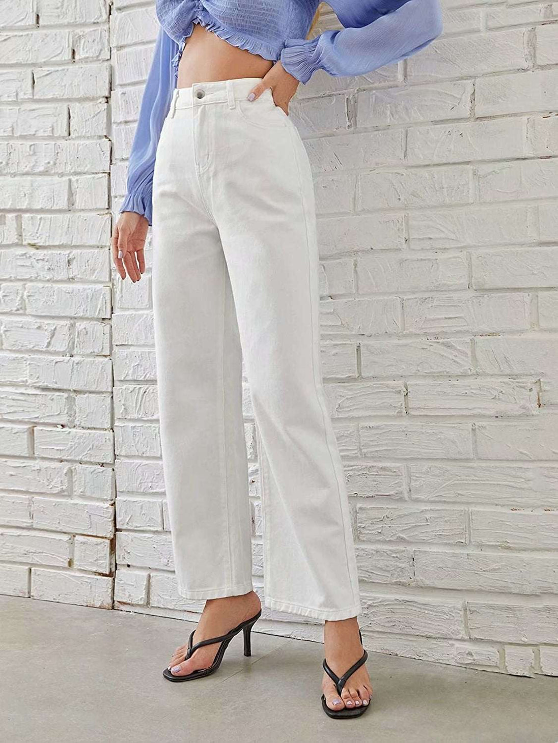 High Waist Wide Leg Jeans Slim Mop Straight Retro Hanging White Straight 0 Zimivas