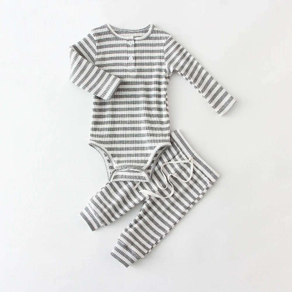 Spring Baby Corduroy Two-piece Set Graystriped 0 Zimivas