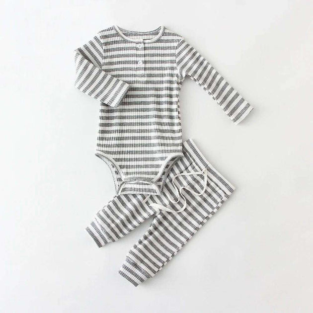 Spring Baby Corduroy Two-piece Set Graystriped 0 Zimivas