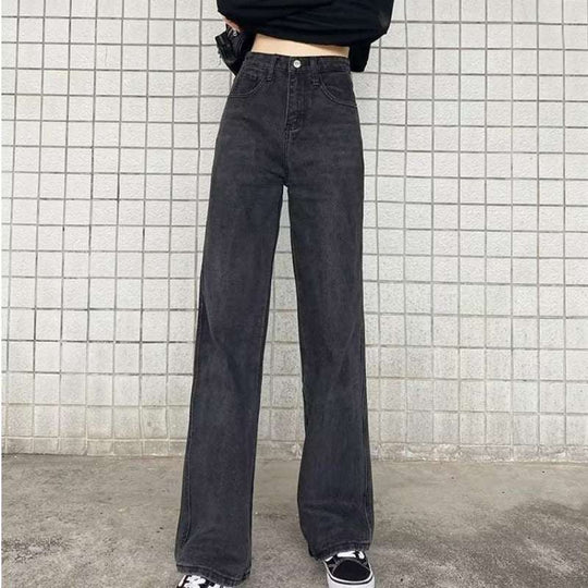 High Waist Wide Leg Jeans Slim Mop Straight Retro Hanging Black And Gray Straight 0 Zimivas