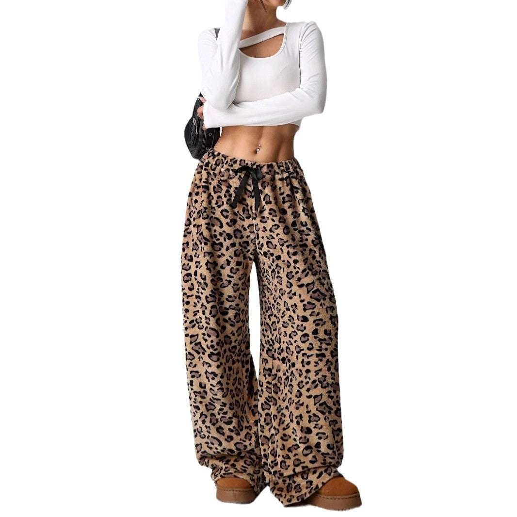 New Casual Pants Leopard Print Wide Leg Pants Women Clothing Zimivas