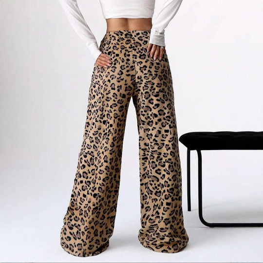 New Casual Pants Leopard Print Wide Leg Pants Women Clothing Zimivas