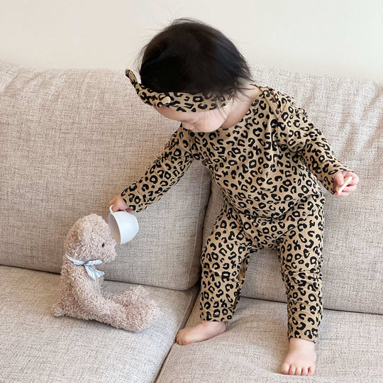 Baby Leopard Print Cotton Long-sleeved Jumpsuit Open-end Romper 0 Zimivas