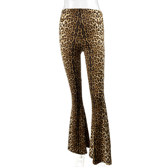 Women's High Waist Casual Pants Fashion Slim Leopard Print Bell-bottom Pants Leopard Print 0 Zimivas