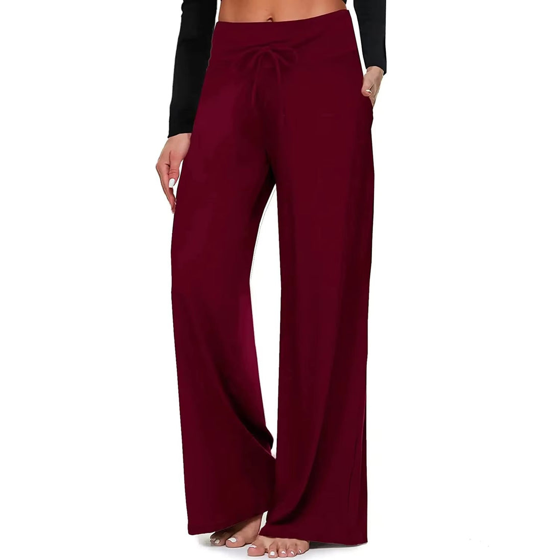 Women's Pajama Printed Wide-leg Pants High Waist Wine Red Women Clothing Zimivas