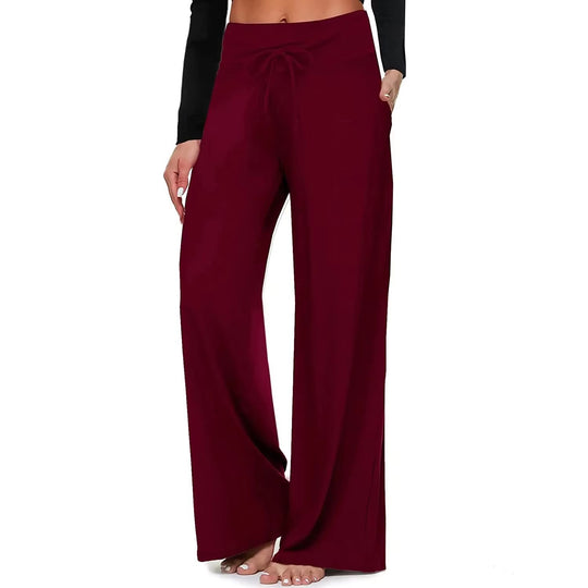 Women's Pajama Printed Wide-leg Pants High Waist Wine Red Women Clothing Zimivas