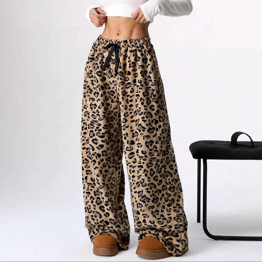 New Casual Pants Leopard Print Wide Leg Pants Women Clothing Zimivas