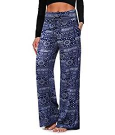 Women's Pajama Printed Wide-leg Pants High Waist Blue Ethnic Style Women Clothing Zimivas