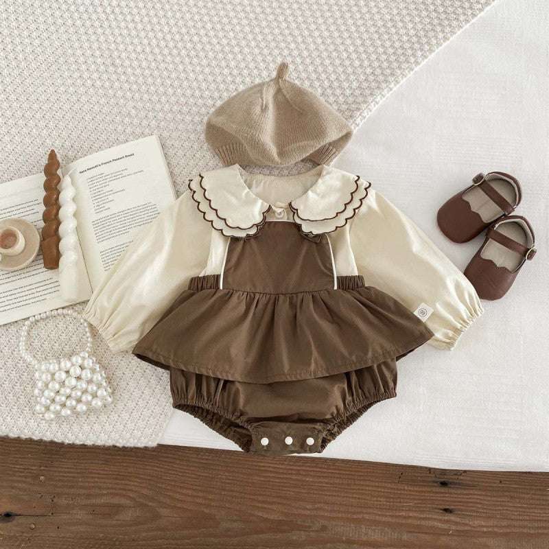 Girls' Long-sleeved Suspender Romper Doll Collar Shirt Jumpsuit Suit 0 Zimivas