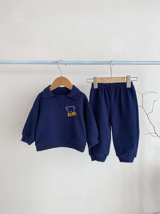 Baby Bear Lapel Sweater Two-piece Set Sapphire Blue kids & baby Zimivas