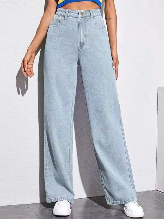 High Waist Wide Leg Jeans Slim Mop Straight Retro Hanging Light Blue Straight 0 Zimivas