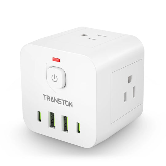 Mini portable cube power socket with surge protector, 4 sockets 2 USB 2 Type-C, suitable for home, travel office, office, white Zimivas