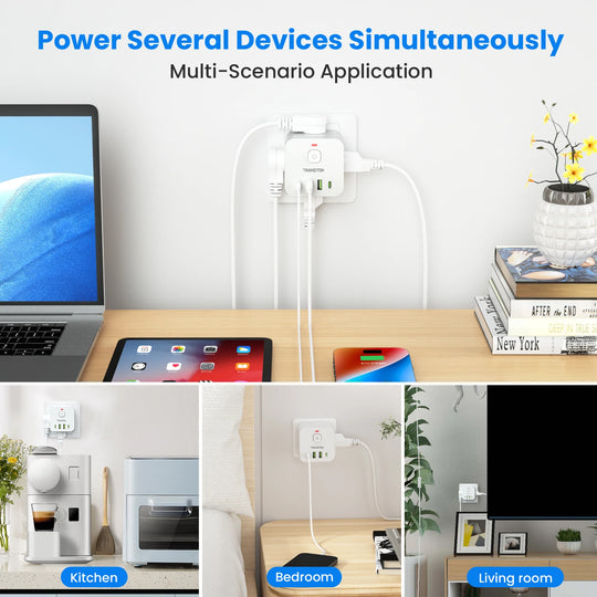 Mini portable cube power socket with surge protector, 4 sockets 2 USB 2 Type-C, suitable for home, travel office, office, white Zimivas