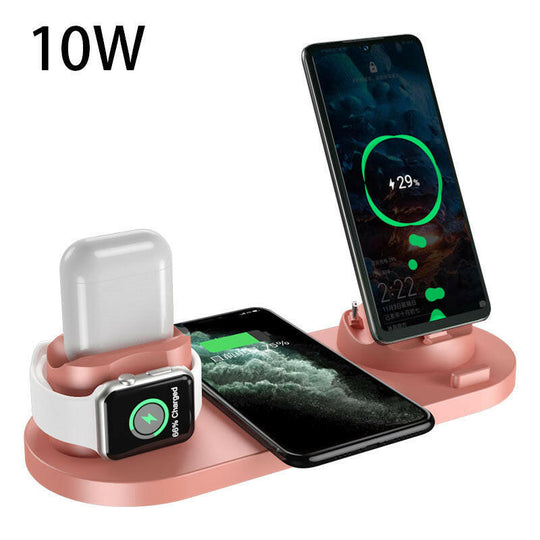 Wireless Charger For IPhone Fast Charger Phone Fast Charging Pad For Phone Watch 6 In 1 Charging Dock Station Pink 10w USB Charger Zimivas