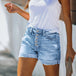 New Super Hot Amazon Blast Model Elastic Hole Ladies Denim Shorts Light Blue 0 null