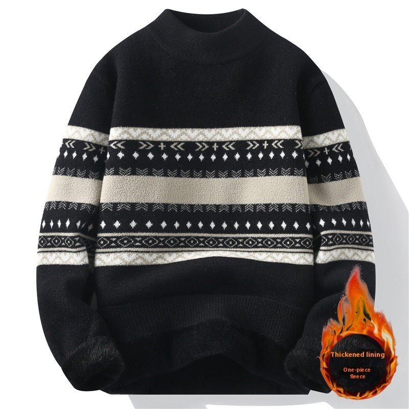 One-piece Velvet Sweater Men's Mock Neck Knitted Sweater Fashion Knitting Pullovers Men Autumn Winter Daily Casual Warm Pullover Sweaters Man Black Men Clothing Zimivas