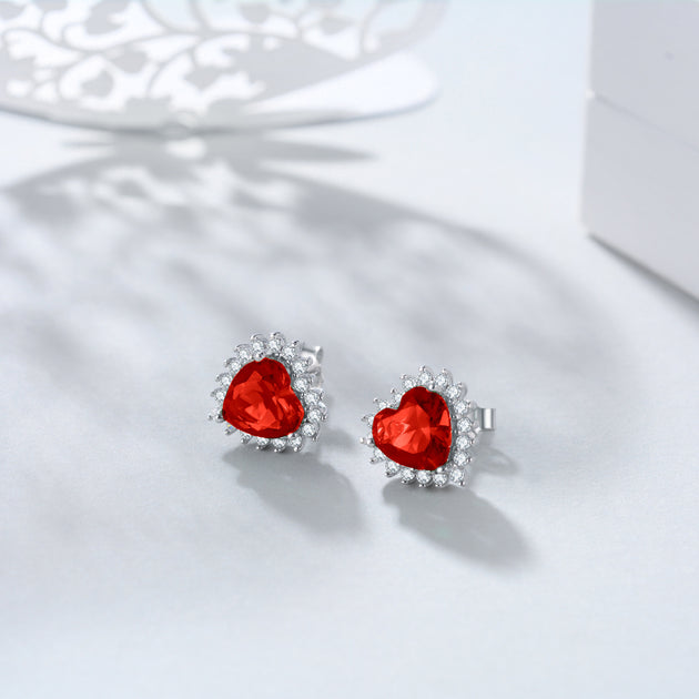 Birthstone Zircon Earrings for Women Girls Heart Shape Stud Earrings 5 null