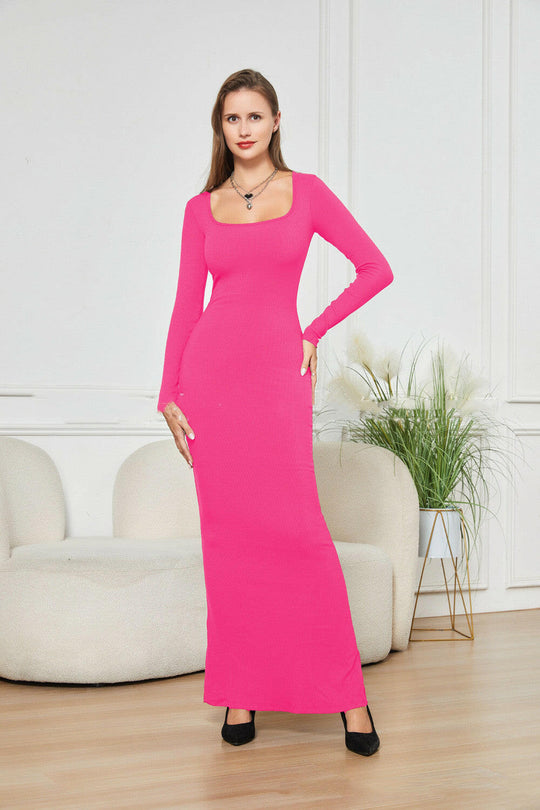 Two-in-one With Lining Double-layer Belly Contracting Hip Lifting Long Sleeve Narrow Dress Pink women clothing Zimivas