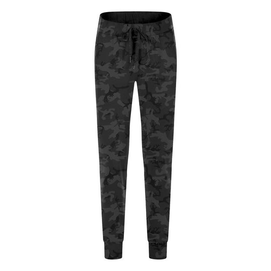 Simple Straight Sports And Leisure Elastic Ankle-tied Cropped Pants Black Camouflage 0 Zimivas