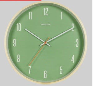 minimalist silent wall clock Green number log wood frame 0 null