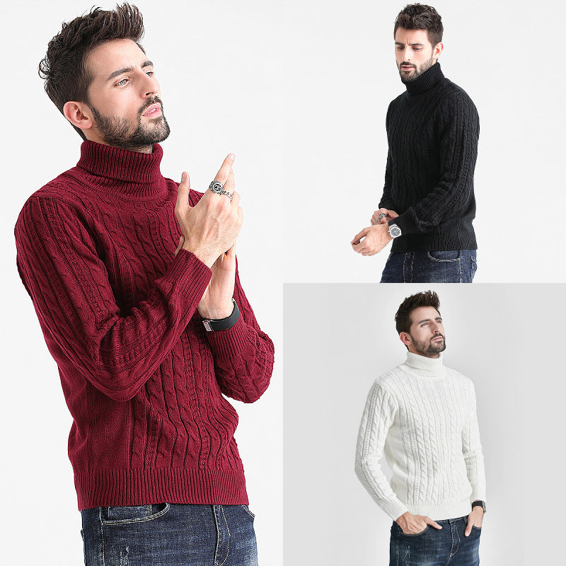 men Fashion Winter Vintage Sweaters Striped Turtleneck Long Sleeve Loose Knitwear pullover Men Clothing Zimivas