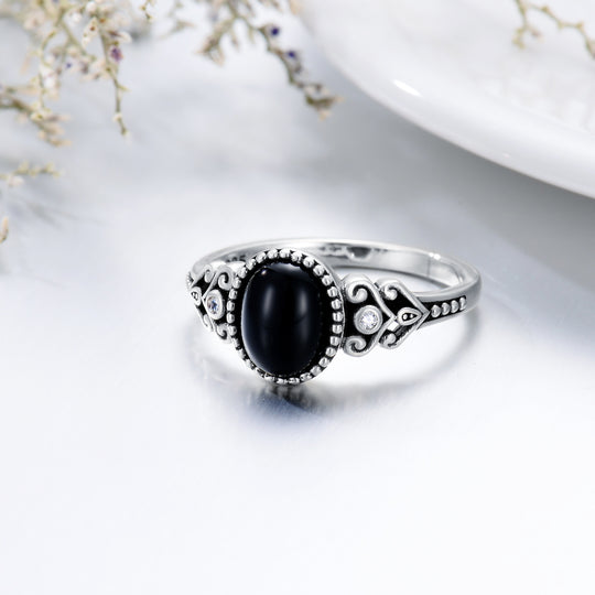 925 Sterling Silver Vintage Oxidized Black Onyx Ring for Women jewelry Zimivas