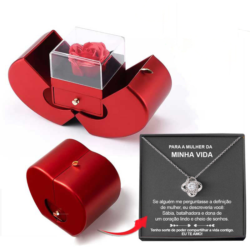 Fashion Jewelry Box Red Apple Christmas Gift Necklace Eternal Rose For Girl Mother's Day Valentine's Day Gifts With Artificial Flower Rose Flower Jewelry Box Necklace Silver Apple Box Spanish necklace Zimivas