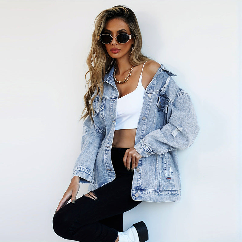 Fashion Denim Jacket Boyfriend-style Ripped Distressed 0 null