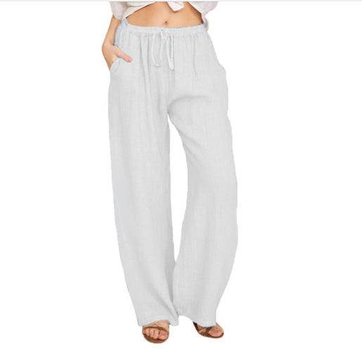 Women's Casual Cotton And Linen Loose Yoga Pants White 0 Zimivas