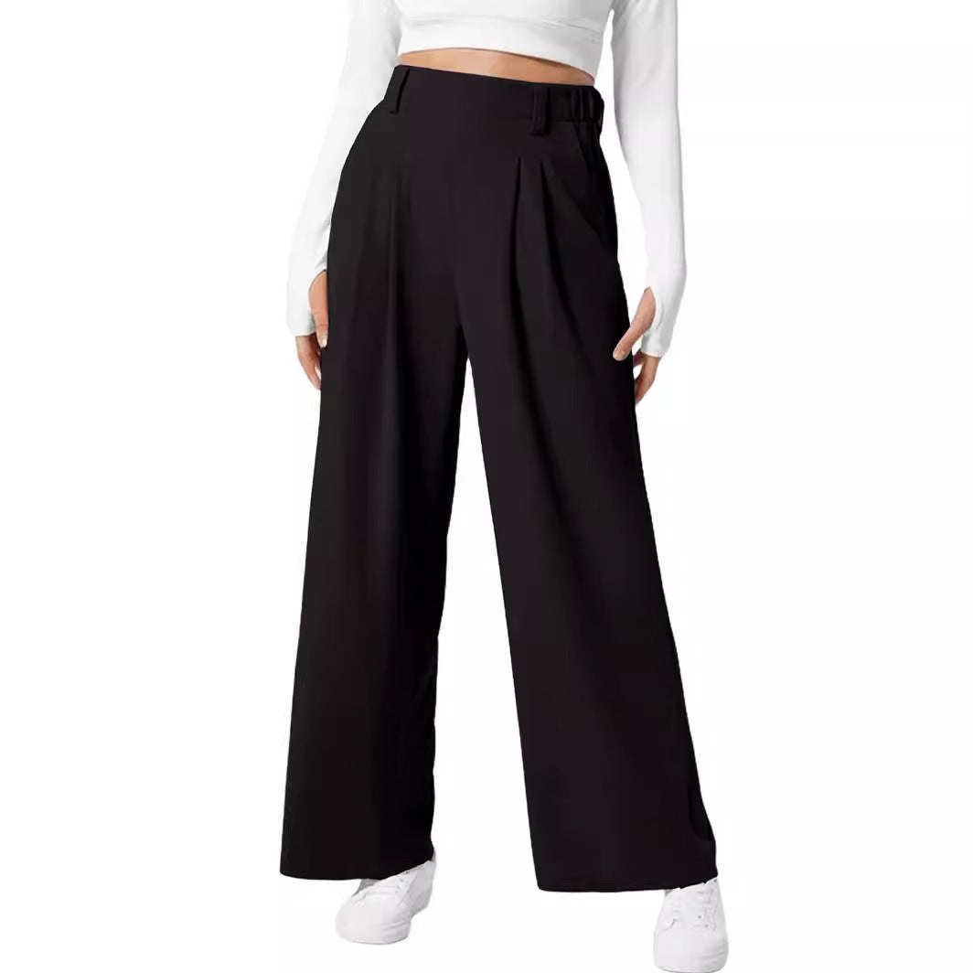 Women's Wide Leg Pants Elastic High Waist Waffle Knit Casual 0 null