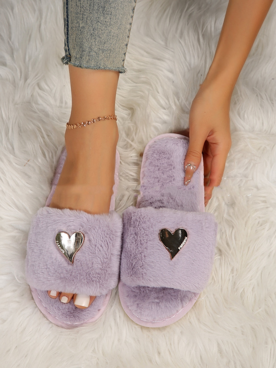 Fluffy Slipper Fall Winter Warm Home Fur Furry Slippers Women Plush Shoes Indoor House Fuzzy Flip Flops Female Padded Fleece Light Purple shoes Zimivas