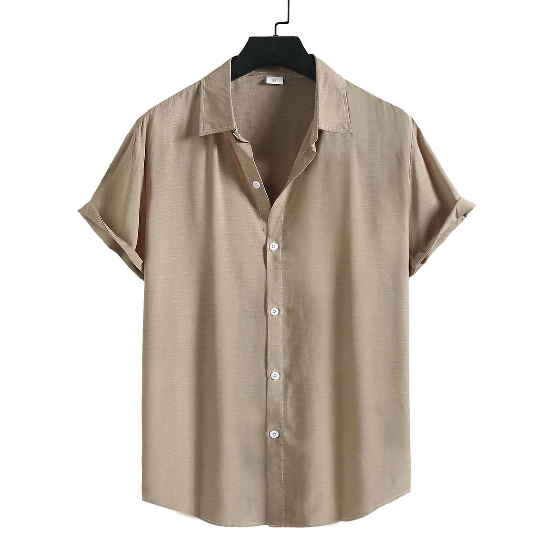 Men's Fashion Solid Color Dark Cell Short Sleeve Shirt Khaki 0 null