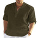 Men's Casual 3pics Cotton Linen Solid Color Long Sleeve Shirt Loose Stand Collar Army Green Men Clothing Zimivas