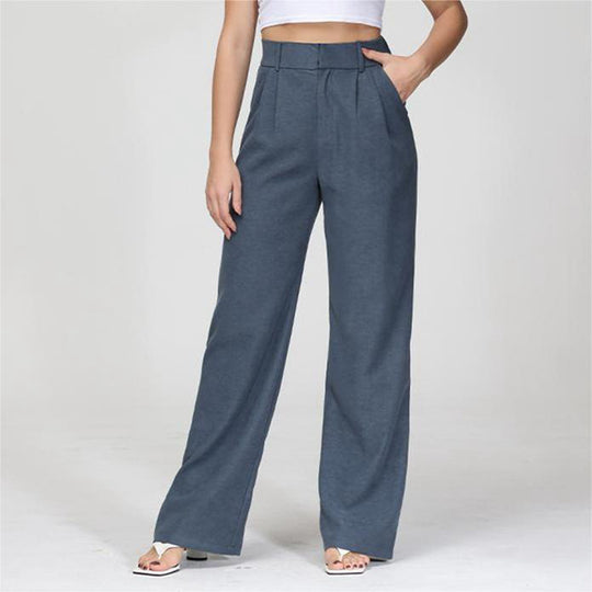 High Waist Straight Trousers With Pockets Wide Leg Casual Pants For Women Slabstone Gray 0 null