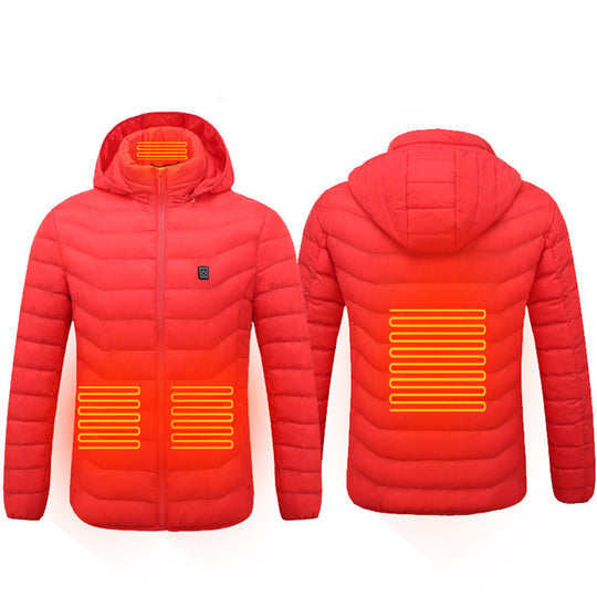 Men Heated Puffer Jacket Electric Heating Coat Insulated Hood Windbreaker 9Heat Zones Red Men Clothing Zimivas