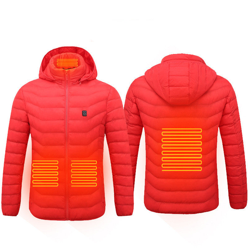 Men Heated Puffer Jacket Electric Heating Coat Insulated Hood Windbreaker 9Heat Zones Red Men Clothing Zimivas