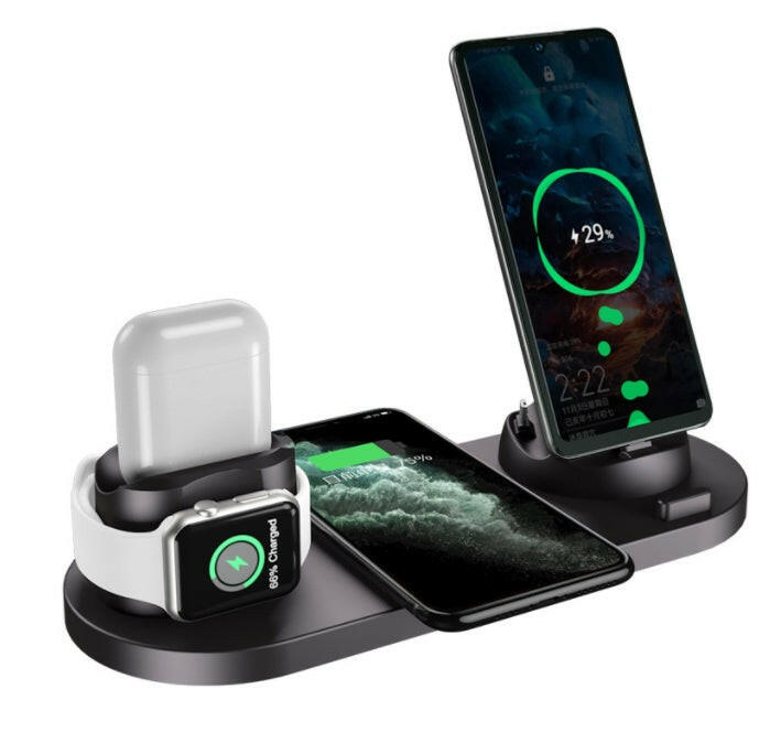 Wireless Charger For IPhone Fast Charger Phone Fast Charging Pad For Phone Watch 6 In 1 Charging Dock Station Black 15W USB Charger Zimivas