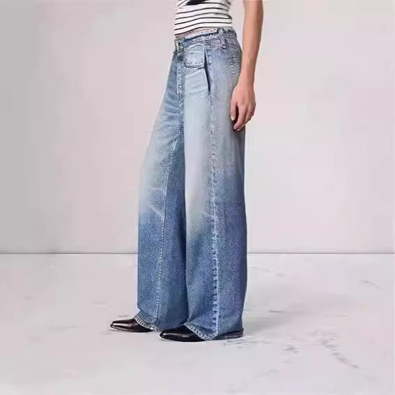 Retro Mid-waist Women's Jeans Loose Wide-leg Plus Size Straight-leg Pants 0 null