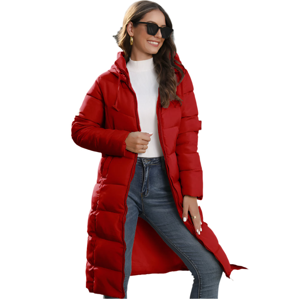 Hooded Women's Cotton Padded Clothing Women's Mid-length Slim Fit Red Women Clothing Zimivas