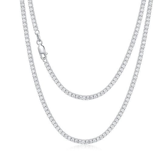 925 Sterling Silver Tennis Chain Authentic Cubic Zirconia Chain Necklace 18-26 Inch, 4MM Silver Jewelry Zimivas