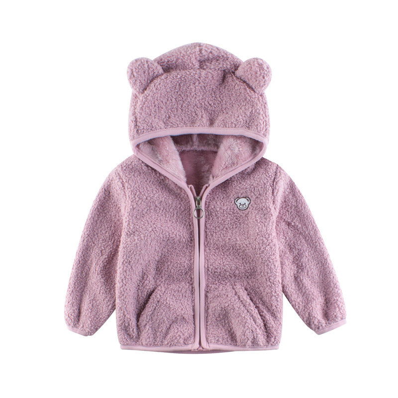 Korean Children's Coat Plus Cashmere Sweater Baby Clothes Pink 0 null