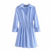 All-Match Women's Summer New Product Striped Shirt Dress Blue 0 Zimivas