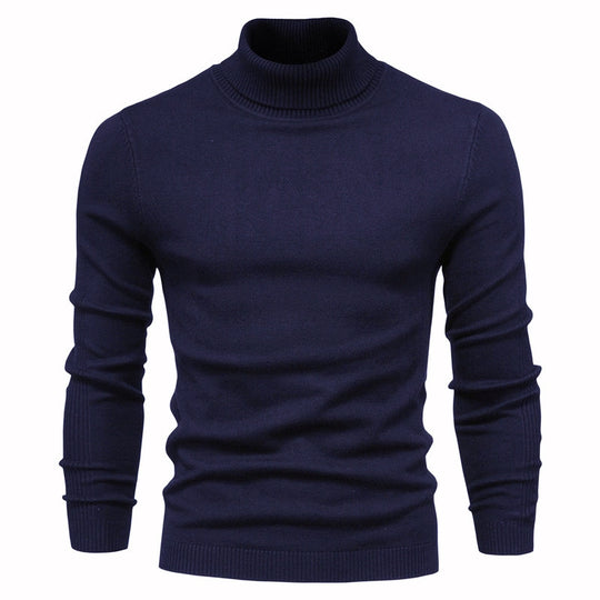 Men's Solid Color Slim Pullover Turtleneck Sweater Winter Casual Tops Clothing Navy Blue Men Clothing Zimivas