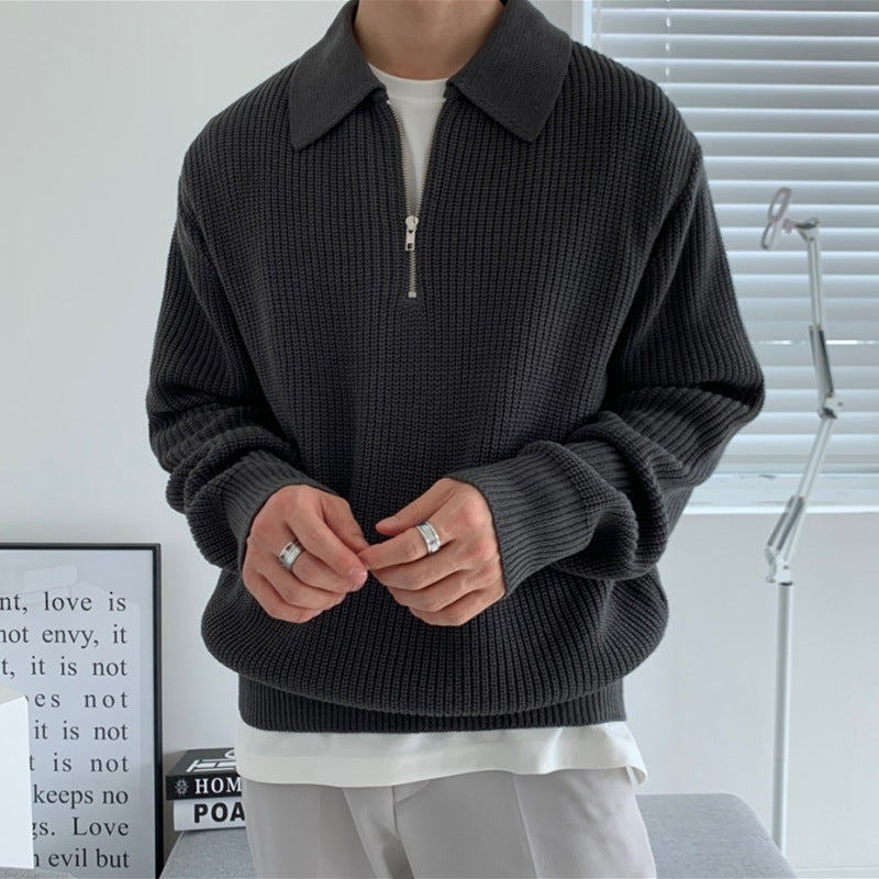 Lapel Sweater Men's Winter Loose Lightly Mature Knitwear Trendy 0 null