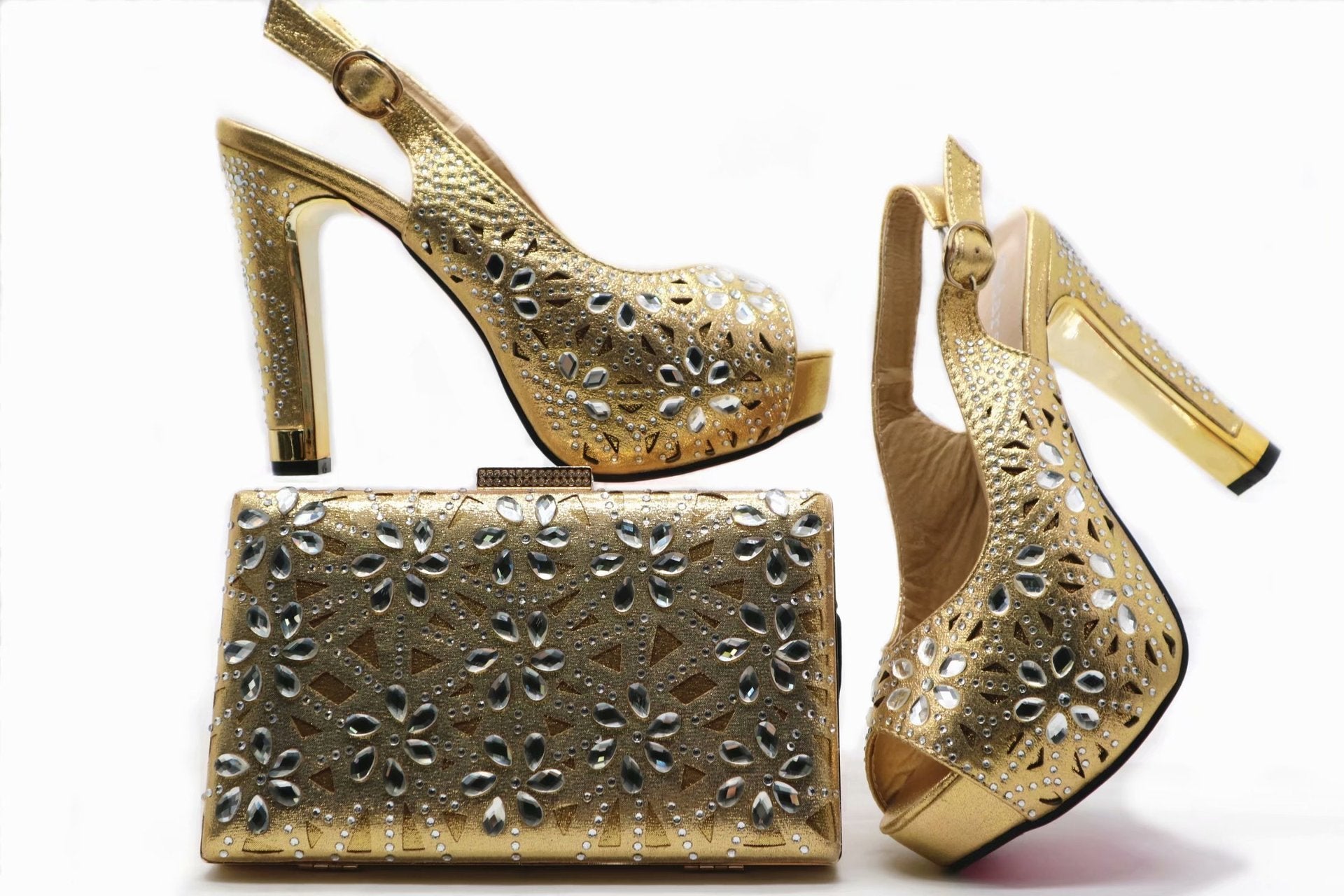 Top Quality High Heels Matching Clutch Bag For Summer Design Gold shoes Zimivas