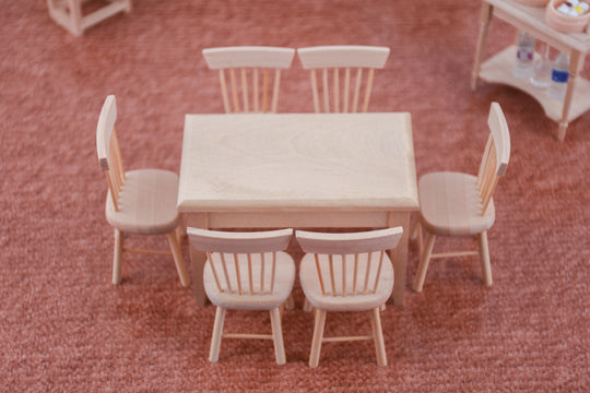 Doll House Mini Furniture Wooden Handmade Miniature Table And Chair Models One table six chairs model 0 null