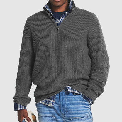 Men's Business Casual Loose Zip Stand Collar Sweater Gray Men Clothing Zimivas