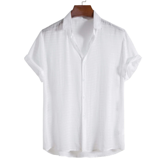 Men's Fashion Solid Color Dark Cell Short Sleeve Shirt White Dark Cell 0 null