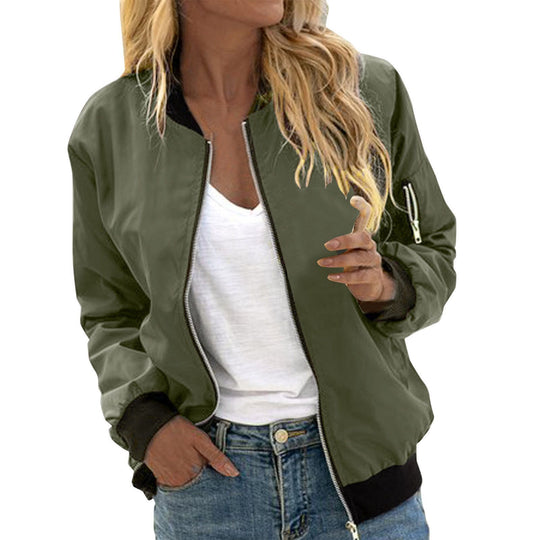 Women's Fashion Zipper Baseball Uniform Army Green Women Clothing Zimivas